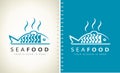 Fresh cooked fish on a tray vector. Seafood logo.